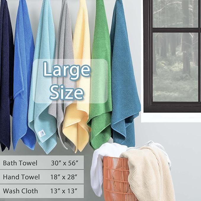 VOOVA & MOVAS Towels for Bathroom - 100% Cotton | Soft | Quick Dry | Thick, Towel Set of 6, 2 Large Bath 30"x56",2 Hand 18"x28", 2 Washcloths 13"x13", Bathroom Essentials, Aqua Teal and White
