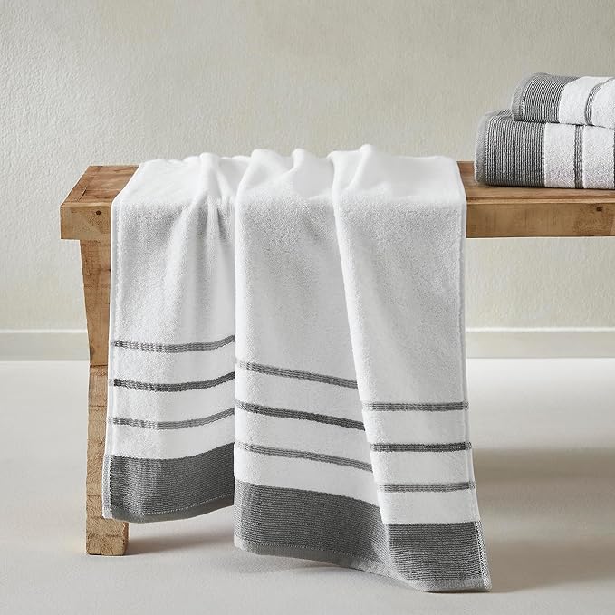 Decorative Bath Towel Set - Luxury Cotton 6 Piece Towel Set - 2 Bath Towels, 2 Hand Towels, 2 Washcloths - Luxurious, Ultra-Soft, Durable Towels for Bathroom Decor (Dark Grey / Light Grey)