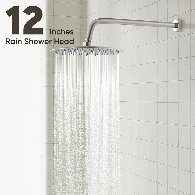 Gabrylly Shower Faucet Set, Shower System with Pressure Balance Shower Valve, 12" Rain Shower Heads with Handheld Spray, Wall Mounted Shower Fixtures, High Pressure Shower Head Set, Brushed Nickel
