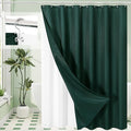 3 in 1 Extra Long Dark Green Shower Curtain Set-72 W x 84 H, Modern Waffle and PEVA Liner Set with 12 Stainless Steel Hooks, Waterproof Fabric for Bathroom