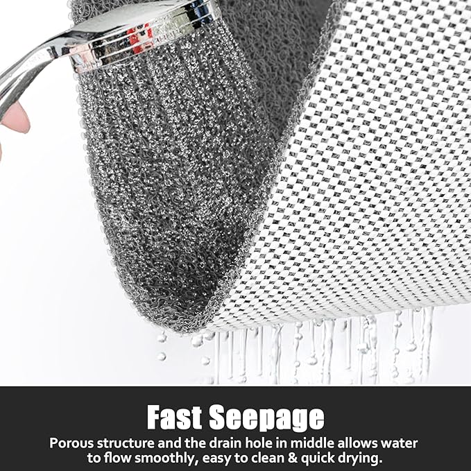 Square Shower Mat Non Slip: 31x31 Inch Extra Large Shower Floor Mat with Drain Hole in Middle - Soft PVC Loofah Bath Mat for Shower - Anti Slip Shower Stall Mat for Elderly and Kids