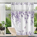 No Hook Shower Curtain and Liner Set, Light Purple Eucalyptus Floral Shower Curtains for Bathroom, Bath Curtain Sets with Snap in Liner, Waterproof with See Through Top Window, 71x74 Inches