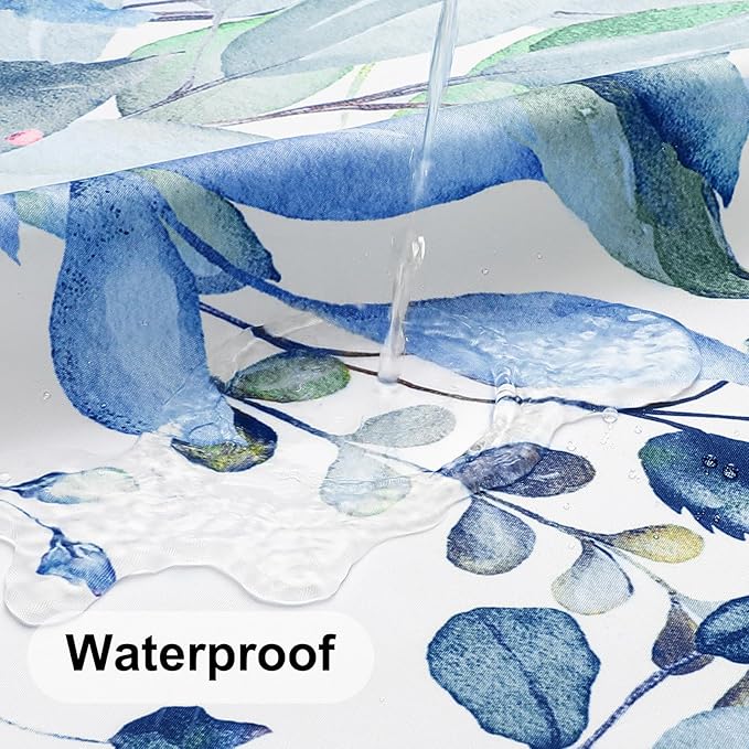 Colorful Star Blue Eucalyptus Waterproof Shower Curtain Set with Hooks, Minimalist Watercolor Floral Print Bathroom Décor, Plant Leaves Washable Fabric Shower Curtain, 72 x 78 Inch