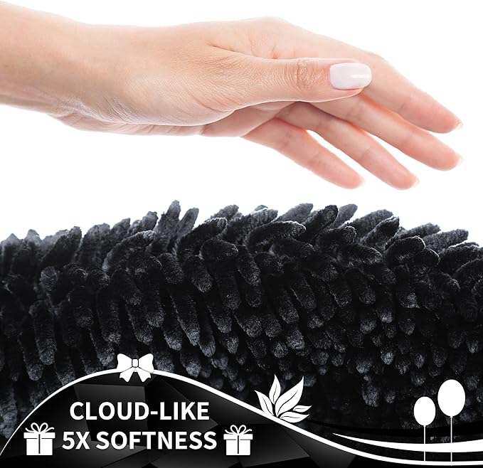 Yimobra Chenille Bathroom Rugs Non Slip, Extra Thick Soft Absorbent Bath Rug 31.5x20 Inch, Machine Washable Quick Dry Bath Mat for Bathroom Floor, Tub and Shower, Home Decor Accessories, Black