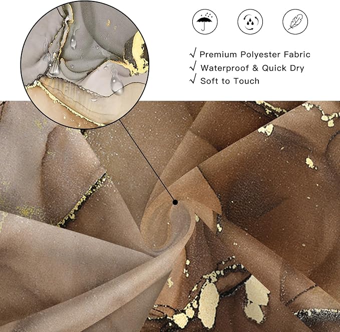 Brown Marble Shower Curtain, Modern Abstract Fabric Shower Curtains for Bathroom, Luxury Art Ink Texture Watercolor Shower Curtain Set with Hooks 72x72
