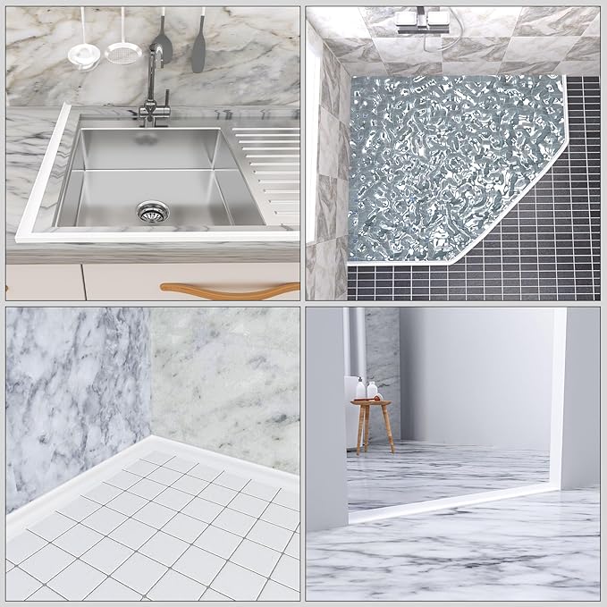 67Inch Collapsible Shower Threshold Water Dam Barrier, Self Adhesive Silicone Waterproof Shower Barrier Water Strip Dam for The Gap Between the Shower Kitchen Countertop Sink and Cooktop