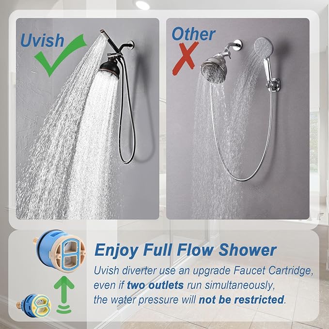 3 Way Shower Diverter Valve with Hand Shower Holder, G1/2 Shower Head Splitter, Shower Arm Diverter, Bathroom Universal Shower System Replacement Part (Oil Rubbed Bronze)