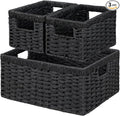 Vagusicc Wicker Storage Basket, Set of 3 Wicker Basket, Hand-Woven Paper Rope Storage Baskets for Organizing, Large Cube Storage Organizer Bins Baskets for Shelves Small Toilet Paper Baskets, Black
