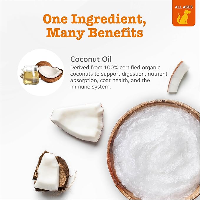 Coconut Oil for Dogs - Certified Organic & Virgin Superfood Supplement - Digestive & Immune Support - 16 OZ