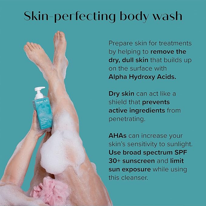Medix 5.5 Exfoliating AHA Glycolic Acid Face & Body Wash Cleanser + Vitamin C Moisturizing Body Cream Lotion Skin Care 2PC Set | Alpha Hydroxy Acid & Lactic Acid Foaming Face Wash, 2-PC