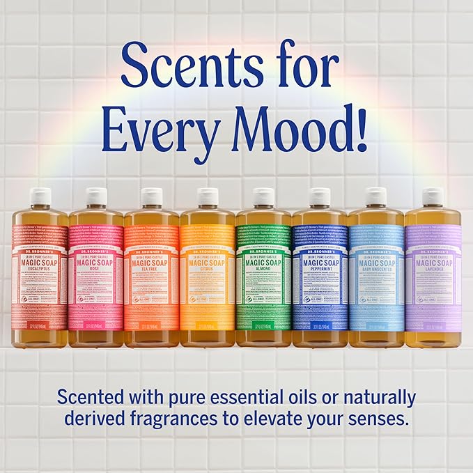 Dr. Bronner's Magic Soap - Pure-Castile Liquid Soap (Eucalyptus, 16 ounce, 2-Pack) -Regenerative Organic Certified Oils, 18-in-1 Uses: Body, Hair, Laundry, Pets & Dishes, Concentrated, Vegan, Non-GMO