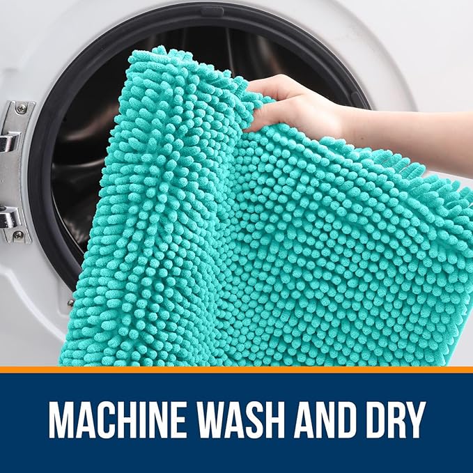 OLANLY Bathroom Rugs 40x32, Extra Soft Absorbent Chenille Bath Rugs, Rubber Backing Quick Dry, Machine Washable Bath Mats for Bathroom Floor, Tub and Shower, Home Decor Accessories, Teal