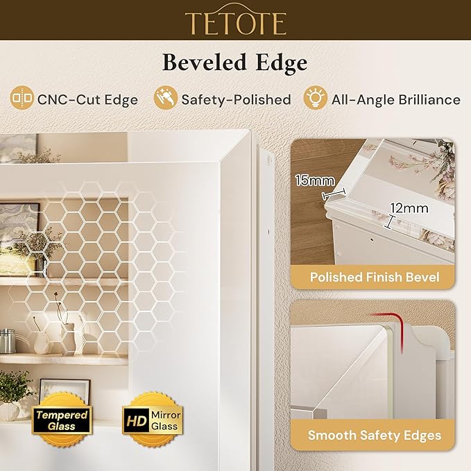 TETOTE 20 x 28 Bathroom Mirror Cabinet with Tempered Beveled Mirror White Medicine Cabinet Aluminum Cabinet DTC Hinges, Stepless Adjustable Shelves, Recessed/Surface-Mounted