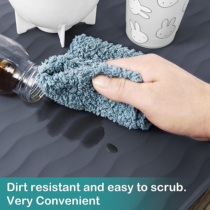 URMONA Waterproof Silicone Under Sink Mat 31'' x 19'' Shelf Liner for Kitchen and Bathroom, Cabinet and Counter Protector, Storage and Organizers, Litter Mat, Pet Cat Puppy Essentials(Cream)