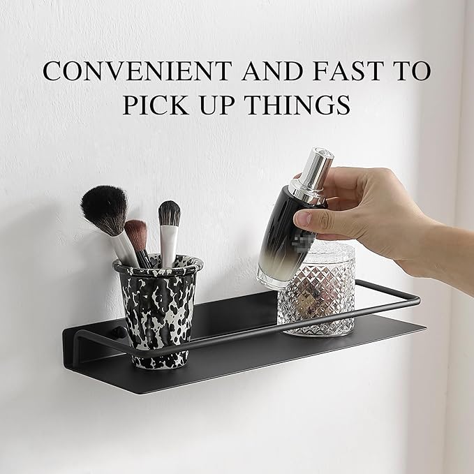 Metal Wall Shelf, Metal Floating Shelf, Black Floating Shelf, Small Shelf for Wall, Display Shelves for Bathroom Bedroom Kitchen (Black, 16Inch)
