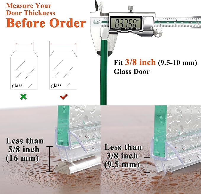 Frameless Shower Door Seal Strip 2 Pack x 39 Inch M Glass Shower Door Bottom Seal Side Seal Strip Door Sweep for 3/8" Glass Ultra-Clear Polycarbonate Stop Shower Leaks Create A Water Barrier