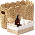 Toilet Paper Basket, 2 Packs Toilet Paper Storage Basket, Hand-Woven Wicker Bathroom Basket Organizer and Storage, Natural Water Hyacinth Slim Scalloped Basket Magazine Basket