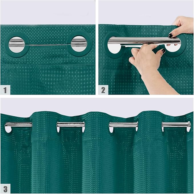 MitoVilla Dark Green Waffle Small Stall Shower Curtain Liner Set 36 x 74, No Hooks Required Half Size Narrow Fabric Cloth Shower Curtain Set with Snap-in Liner for Modern Bathroom Decor, Seaweed Green