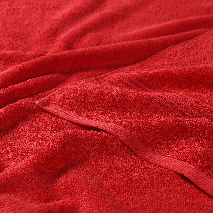 Superior Egyptian Cotton Bath Towel Set, Towels for Home Bathroom, Master, Guest Bath, Decor Essentials, Quick Dry, Absorbent, Large Body Towels, Spa, Hotel, Resort, Adult, Kids, Set of 4, Red