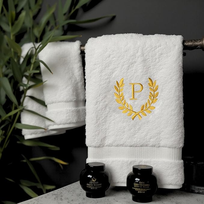 Decorative and Monogrammed Hand Towels for Bathroom Kitchen Makeup | Personalized Gift for Wedding-Bridal | Roman Font Custom Luxury Turkish Towel | Spa Collection, Oversized, 16 X 30 Inch, Set of 2