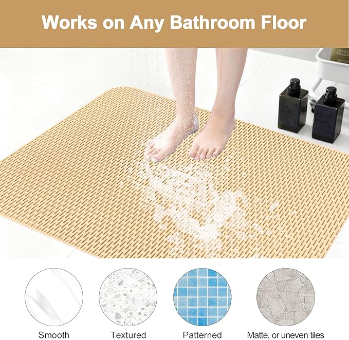 Square Shower Mat: 32"x32" Extra Large Non Slip Shower Mats for Inside Shower, Trimmable PVC Anti Slip Shower Stall Mats, Quick Dry Stand Up Shower Mat for Elderly, Kids