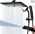 G-Promise All Metal 14 Inches Rain Shower Head with Handheld Built-in Power Wash Mode, 3-way Shower Diverter with Pause Setting, 11 Inches Adjustable Extension Arm, Long Hose (Matte Black, 14 Inches)