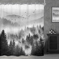 Riyidecor Extra Long Black and White Shower Curtain 72Wx84H Inch Misty Nature Mountain Tree Foggy Scene Alpine Natural Botanical View Pine Wood Bathroom Decor Fabric Polyester Waterproof 12 Pack Hooks