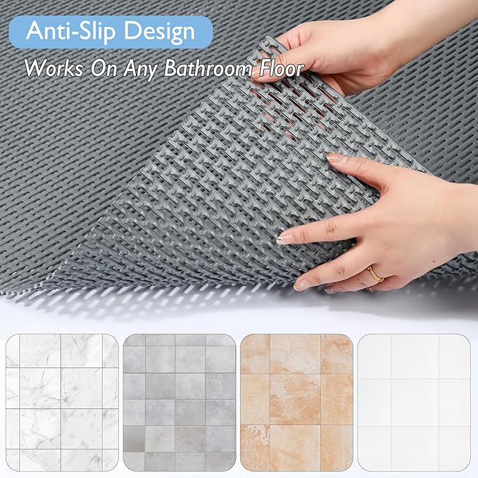 Extra Large Non-Slip Shower Mat, Fast-Dry PVC Bath Stall Tub Mat, Drain-Hole Design for Shower Stall Tub for Elderly/Kids, Non Slip Bath Mat Bathroom Safety Accessory, Gray 58"x32"