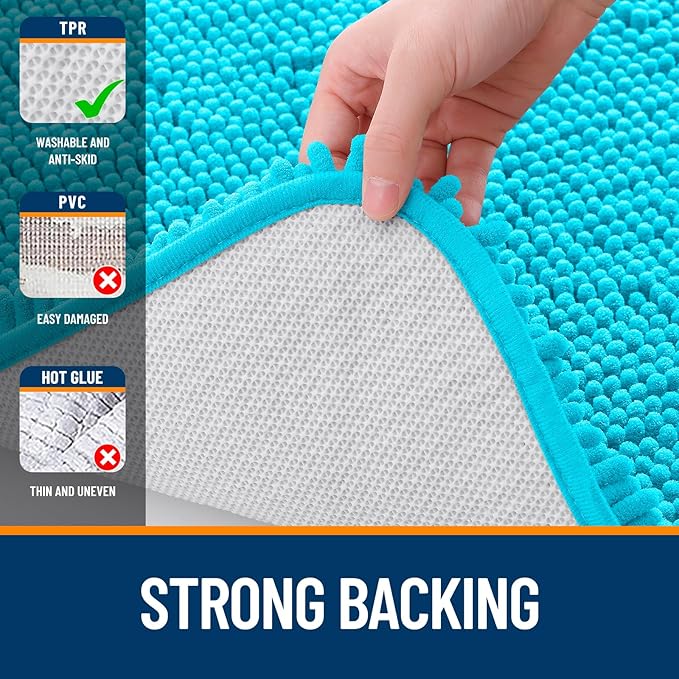 OLANLY Bathroom Rugs 24x16, Extra Soft Absorbent Chenille Bath Rugs, Rubber Backing Quick Dry, Machine Washable Bath Mats for Bathroom Floor, Tub and Shower, Home Decor Accessories, Aqua Sky