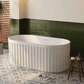 59 Inch Acrylic Freestanding Bathtub with Textured Stripes, Deep Soak Tub, Space-Saving, Glossy Surface, Luxury Spa Design for Modern Bathrooms