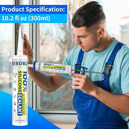 Silicone Caulk & Sealant Clear, 100% Waterproof Silicone Sealant, Shrink & Crack Proof, Silicone Sealant Caulking for Kitchen, Bathroom, RV, Interior & Exterior Use, 10.2 FL. OZ/300ML, 1 Pack