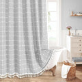 MitoVilla Grey Farmhouse Shower Curtain Set 72 x 78, Boho 78 inch Long Polyester Linen Tassel Fabric Shower Curtain Set for Chic Cottagecore French Rustic Bathroom Decor, Light Grey