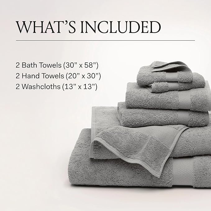 BOLL & BRANCH Plush Bath Towel Set - Holly - 6 Piece - Includes 2 Bath Towels, 2 Hand Towels & 2 Washcloths - 100% Organic Cotton - Ultra Soft & Luxurious - Quick Absorbing