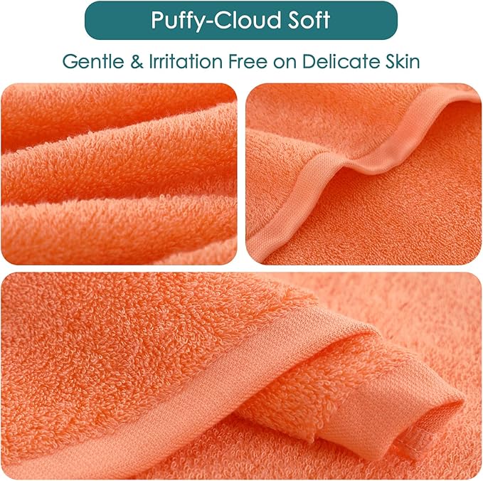 Wash Cloths 12 Pack, 13x13 inch Extra Large White Face Towel on Sensitive Skin, Super Soft and Skin Friendly Bath Washcloths for Face and Body, Easy to Clean Fast Dry Facial Cleaning Cloths with Loop