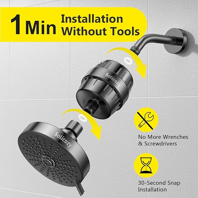 Next-Gen Shower Filter - SoliCozy Shower Water Filter, Water Softener Shower Head Filter, Reduces Dry Itchy Skin, Dandruff, Eczema, and Dramatically Improves The Condition of Your Skin, Hair and Nails