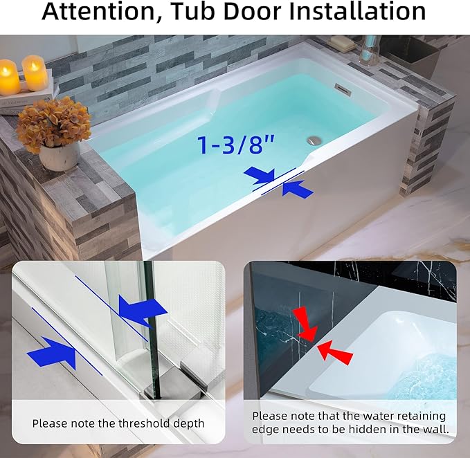 WOODBRIDGE 60" Acrylic Rectangular Alcove Soaking Bathtub in White with Right Drain, Chrome Pop-Up Drain Included BA6030R
