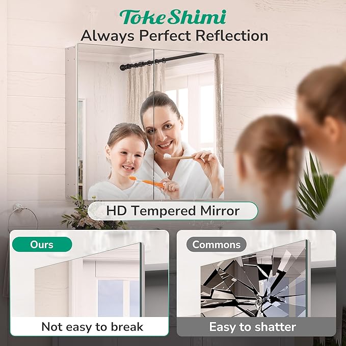 TokeShimi 36x24 Medicine Cabinet Mirror with Storage Tempered, Aluminum Surface Mount or Recessed Medicine Cabinet Silver with Adjustable Shelves for Bathroom Wall Cabinet Farmhouse