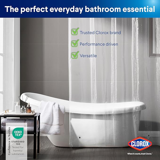 Clorox Shower Curtain Liner, Premium Heavyweight Durable Waterproof 8g PEVA for Bathroom with Weighted Magnets, Standard Size 72" x 72", Clear 1 Pack