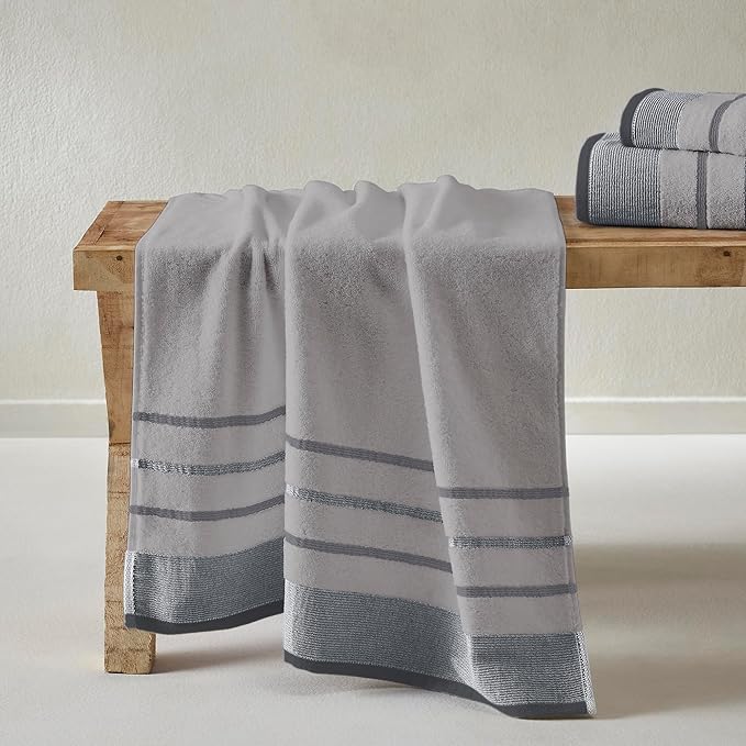 Great Bay Home Decorative Bath Towel Set - Luxury Cotton 6 Piece Towel Set - 2 Bath Towels, 2 Hand Towels, 2 Washcloths - Luxurious, Ultra-Soft, Durable Towel for Bathroom Decor (Grey)