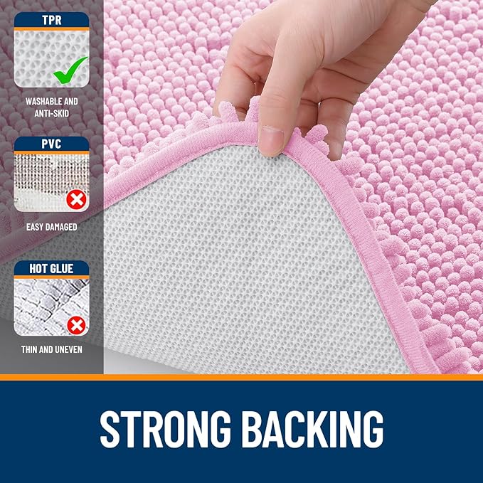 OLANLY Bathroom Rugs 47x20, Extra Soft Absorbent Chenille Bath Rugs, Rubber Backing Quick Dry, Machine Washable Bath Mats for Bathroom Floor, Tub and Shower, Home Decor Accessories, Pink