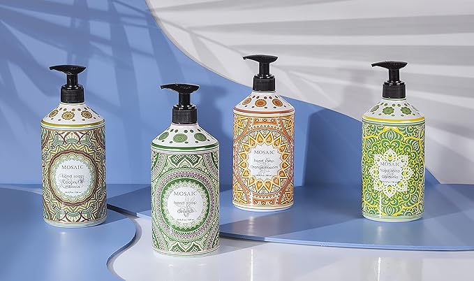 Mosaic Liquid Hand Soap / Wash Gift Set, Ideal Bathroom Kitchen Hand Soap Set , Olive Oil + Coconut & Hibiscus + Gardenia + Orange Blossom, 4 x 24.6 fl oz Each Liquid Soap Bottle