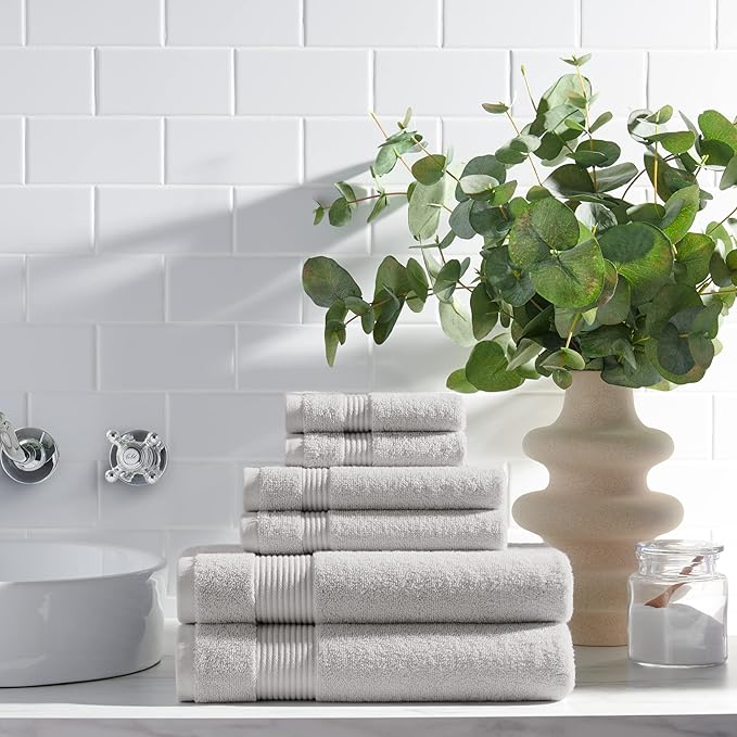 Arkwright Bath Towels Set of 6 - (Case of 36) Super Soft 100% Cotton, 600 GSM Quick Dry & Absorbent, Luxury Bathroom Essentials with 12 Shower Towels, 12 Hand Towels and 12 Washcloths, Titanium Grey