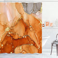 Extra Long Shower Curtain 72 x 84 Inch, Orange Tall Abstract Marble Shower Curtains for Bathroom, Modern Luxury Art Decor Ink Texture Fabric Shower Curtain Set with Hooks