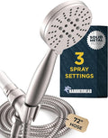 HammerHead Showers® Solid Metal 3-Spray Handheld Shower Head with Long Hose and Holder - BRUSHED NICKEL - 2.5 GPM High Pressure Shower Head with Handheld Sprayer - WIDE, MASSAGE, and MIST Sprays