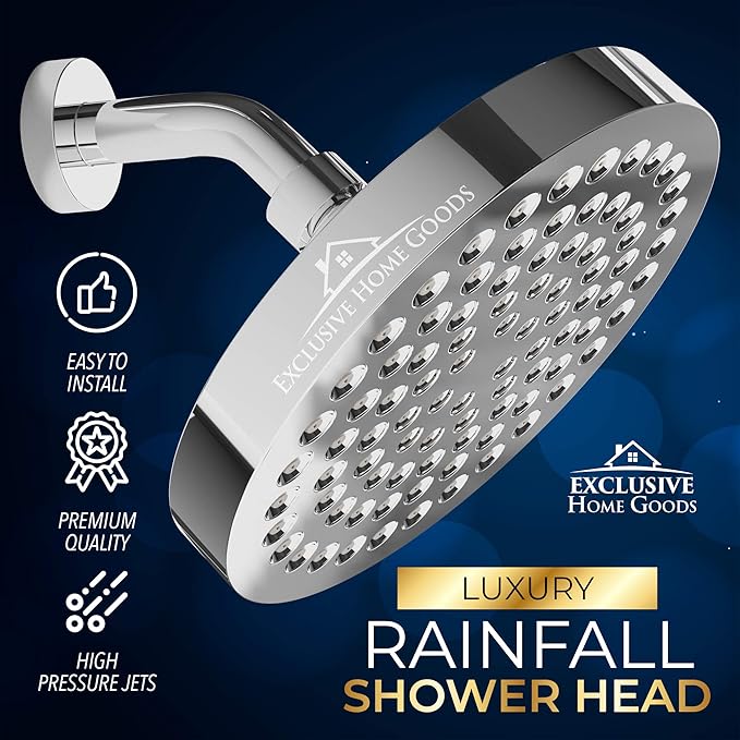 Heatsistence-Luxury Rainfall Shower Head - High-Pressure showerhead Jets, rain shower head Ant-Clog Silicone Nozzles (1.8 GPM, Deluxe Chrome)