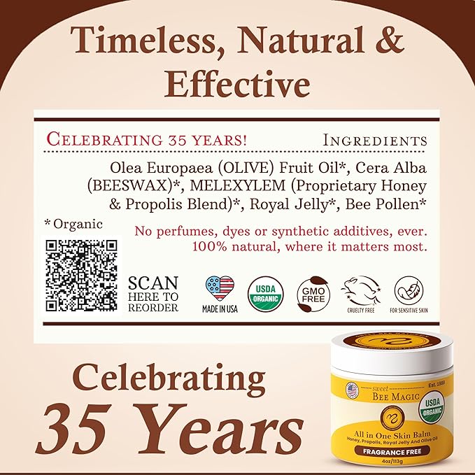 Sweet Bee Naturals - Sweet Bee Magic, All In One Healing Organic Balm. Organic Skin Aid, Small Batch Crafted in USA, Certified Organic, All Natural Skin Aid- 2 Ounce Jar