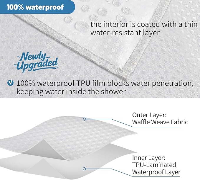 2-in-1 Waterproof Fabric Shower Curtain - No Separate Liner Needed, Hotel-Style Waffle Weave, Effortless Cleaning & Washable Bathroom Shower Curtain Set,72Wx84H,White