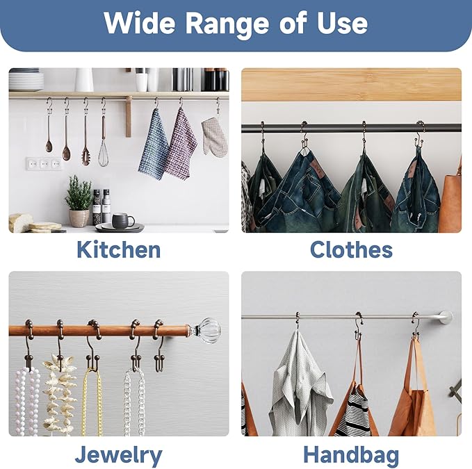 Titanker Shower Curtain Hooks Rings, Rust Resistant Metal Double Glide Shower Hooks Rings for Bathroom Shower Rods Curtains, Set of 24 Hooks - Bronze