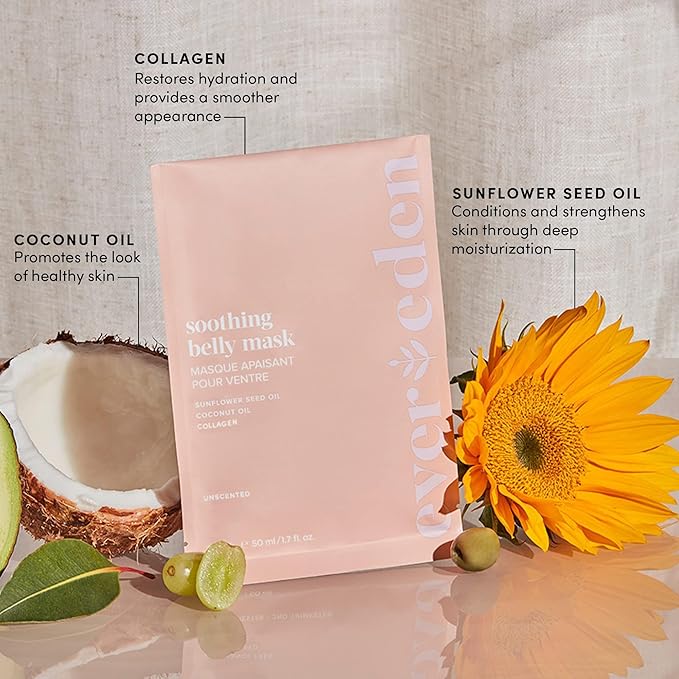 Evereden Soothing Belly Mask - 4 Belly Masks for Pregnant Women - One Size - Hydrating, Nourishing, & Soothing Pregnancy Skin Care Belly Masks - Clean & Vegan Pregnancy & Maternity Products