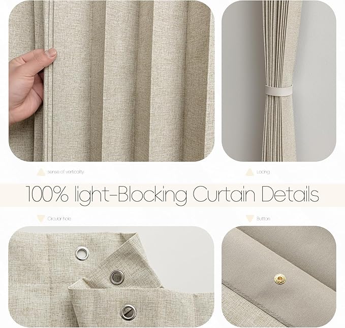 Accordian Door Curtain, 100% Blackout Folding Magnetic Doorway Curtains,Linen Style Closet Doors,for Room Divider,Privacy Protection（W52 x L78,Beige,1 Panel）